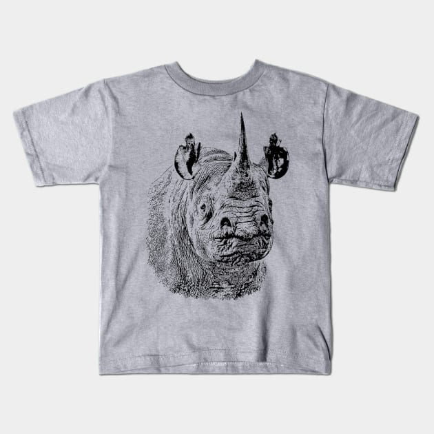 Endangered Black Rhino Portrait | African Wildlife Kids T-Shirt by scotch